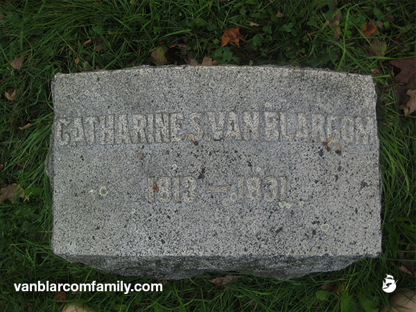 Catherine A Sutton Van Blarcom: Headstone at Newton Cemetery.