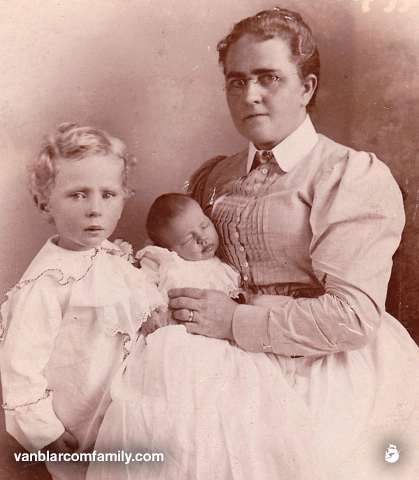 Mary  Bevans Van Blarcom: With two of her children, Martin C and Cora Belle Shay in 1873.
