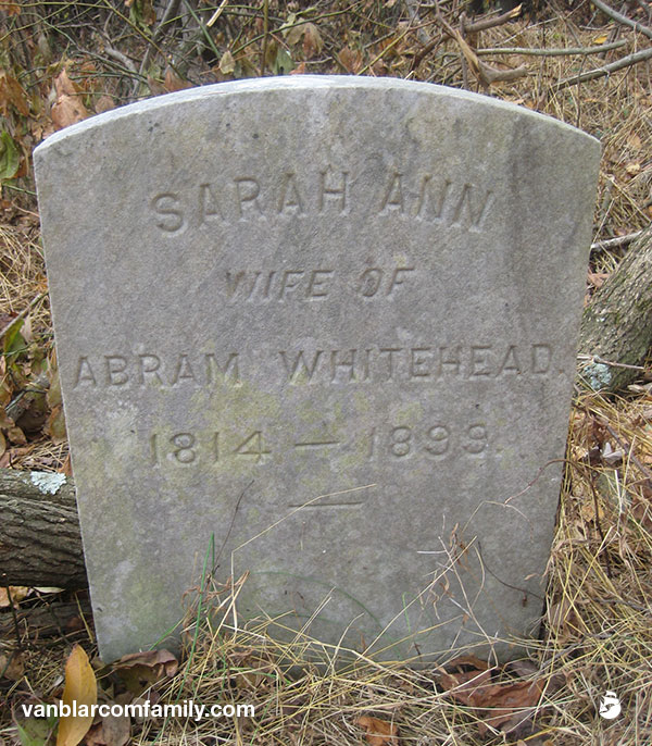 Sarah Ann Smith Whitehead: Headstone at Saums Burial Ground aka. Danberry Cemetery, Hillsborough, New Jersey.